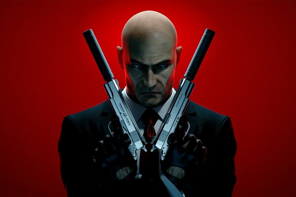 A male killer with pistols in his hands