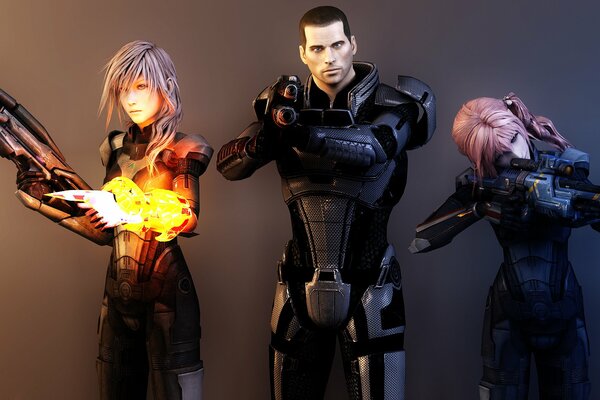 Арт портрет девушек и капитана из final fantasy