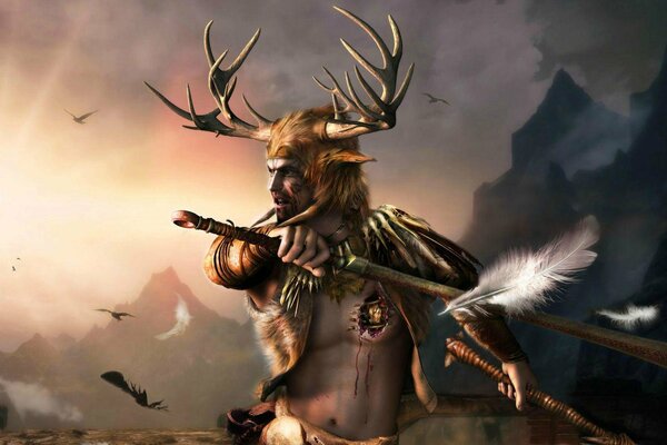 A man in armor and a helmet with horns