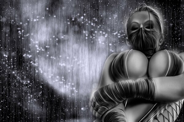 Disegno del personaggio di mortal kombat Kitan su sfondo scuro