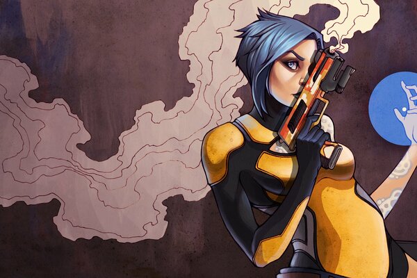 A game character of a girl with a gun