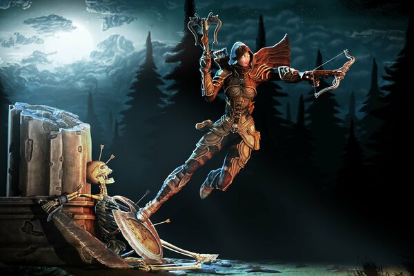 Rysunek łowcy demonów z Diablo w pełni księżyca