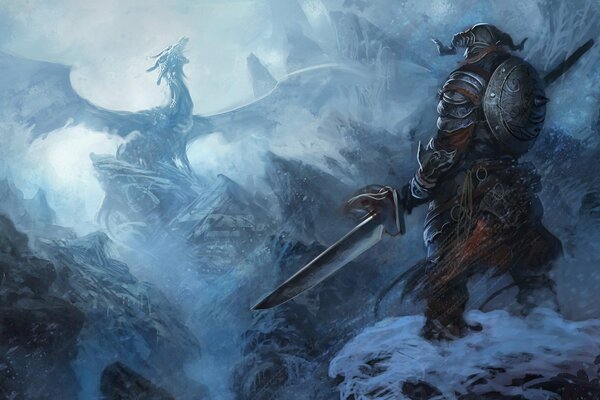 Epischer Eisdrache auf dem Berg