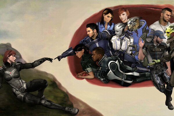 Mass Effect-Charaktere parodierendes Bild
