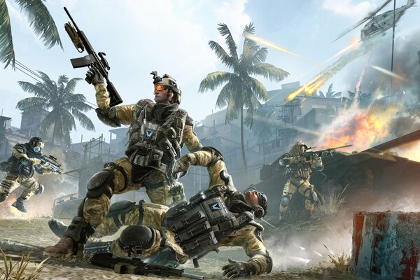 Scena potyczki z gry warface na mapie z palmami