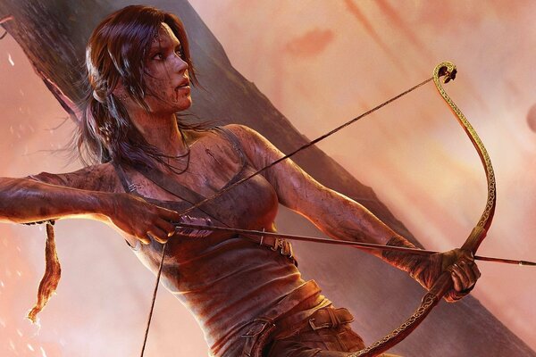 Lara Croft con un arco carico in mano