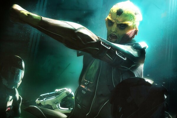 Jaszczurkowaty humanoid Thane Krios wzywa do ataku