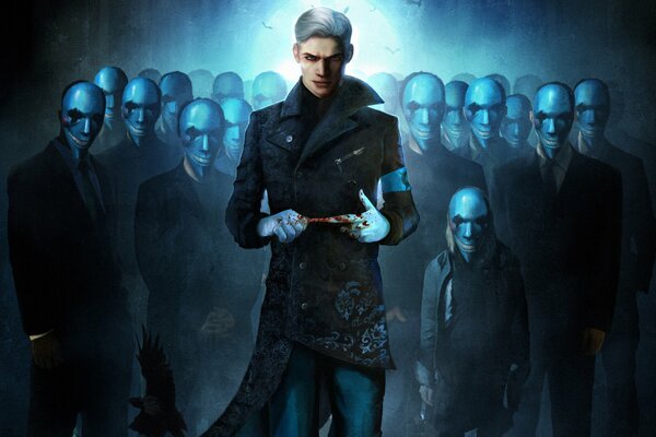 Devil may cry 5 mysterious art. Virgil against the background of masked men