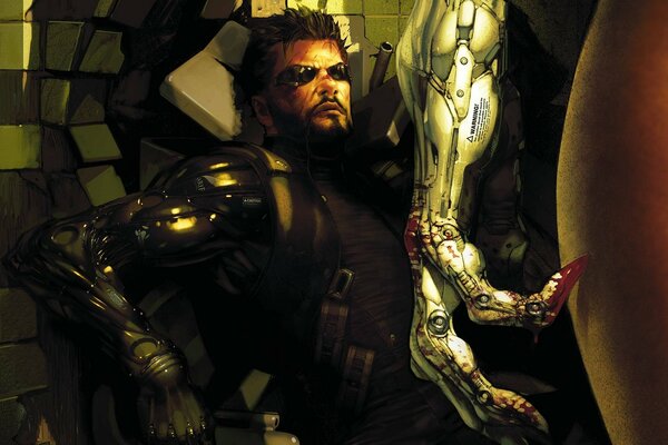 La mano meccanica della ragazza davanti ad Adam Jensen