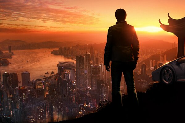 Stadt Mann Höhe Sonnenuntergang Schönheit