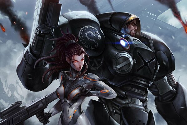 Sarah Kerrigan and Jim Raynor in Smoke and Fire