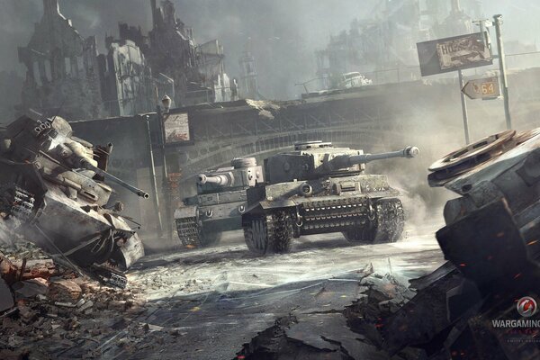 Deutsche schwere Panzer in der Stadt