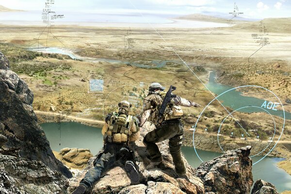 Ghost recon: future soldier, soldiers with weapons on top of a mountain