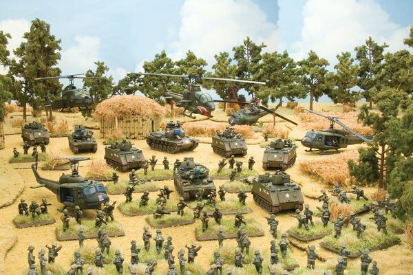 Soldiers and military equipment in a board game