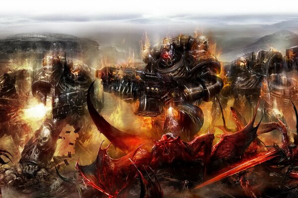 Bataille d assaut en armure de puissance avec des monstres dans Warhammer