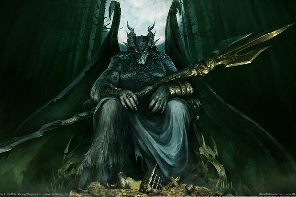 A winged demon guards treasures in the forest