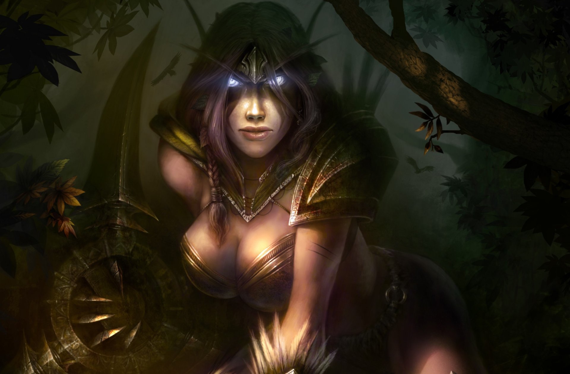 art dmitry prozorov world of warcraft wow elf elf weapons ears forest