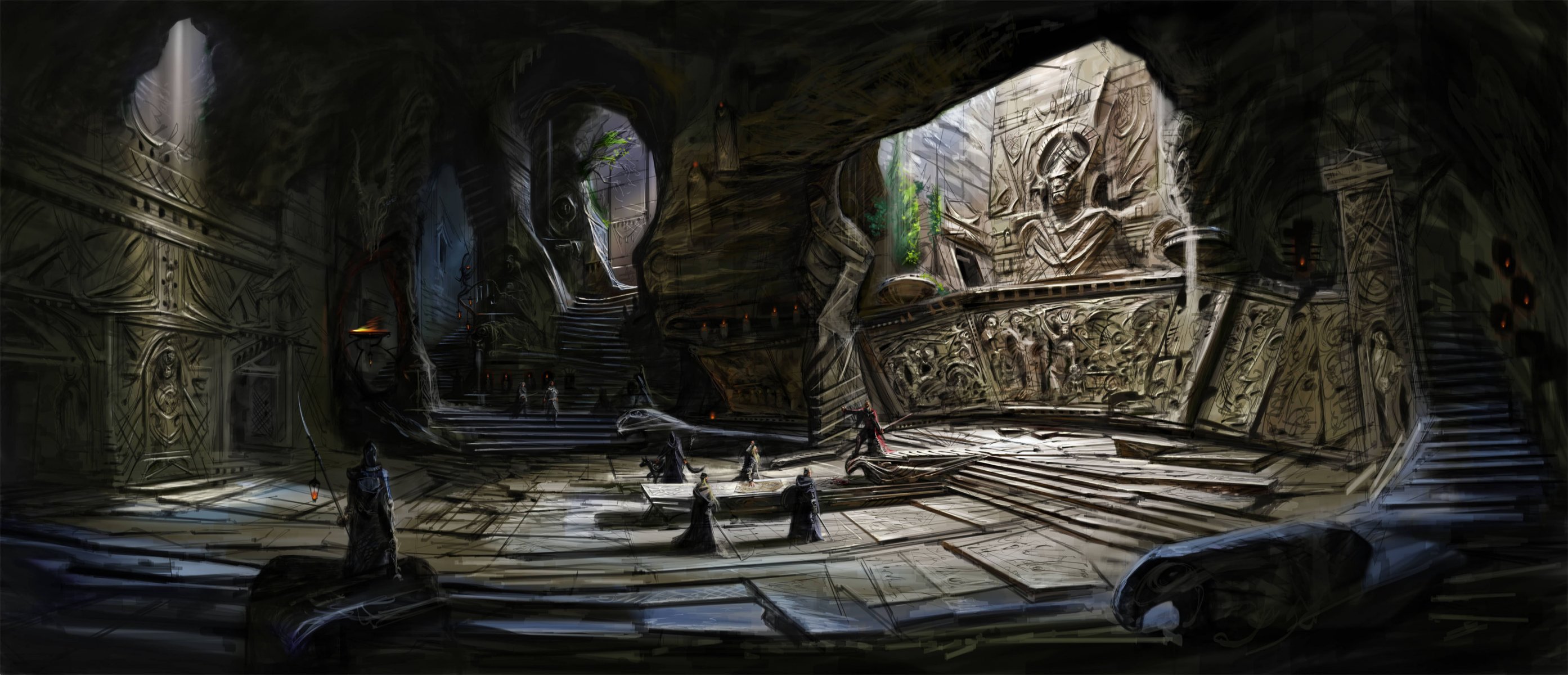 the elder scrolls v skyrim concept art tempio persone gradini grotta