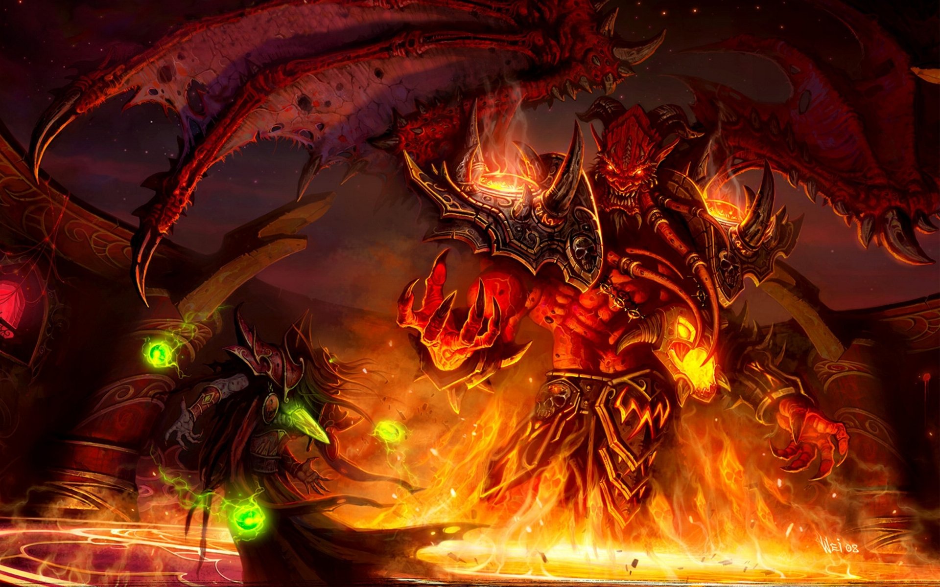 wow world of warcraft elf monster demon wings fire magic battle