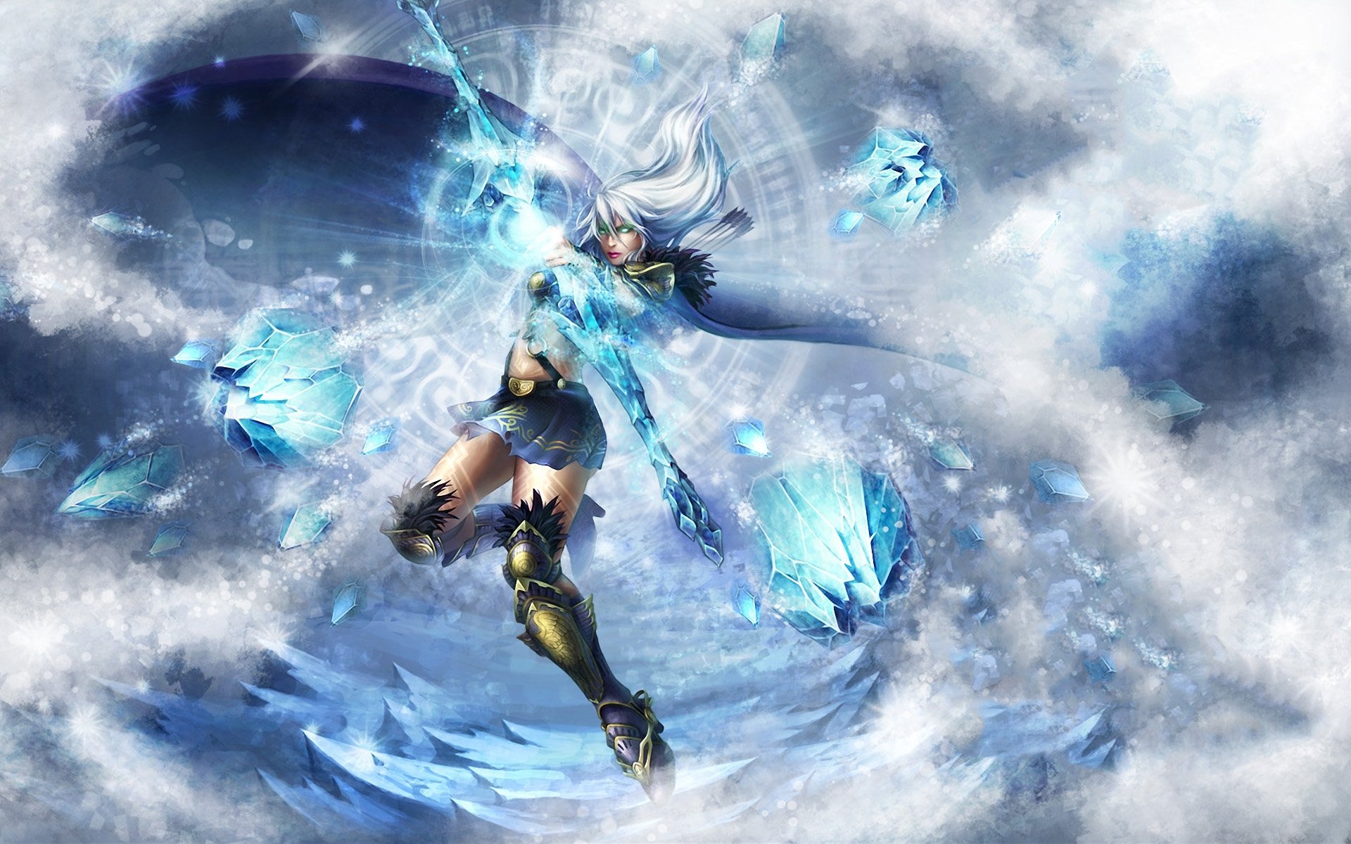 league of legends ash ragazza arciere arco frecce ghiaccio bufera di neve magia mantello