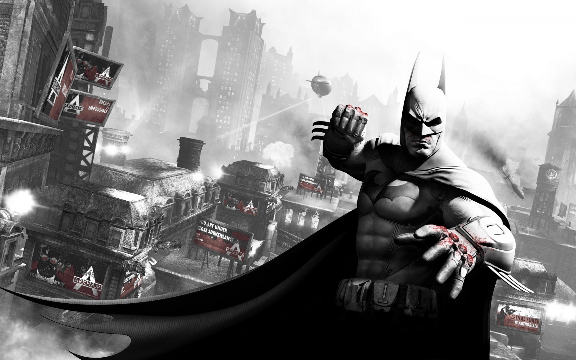 batman arkham city città pugno sangue gotham dirigibile