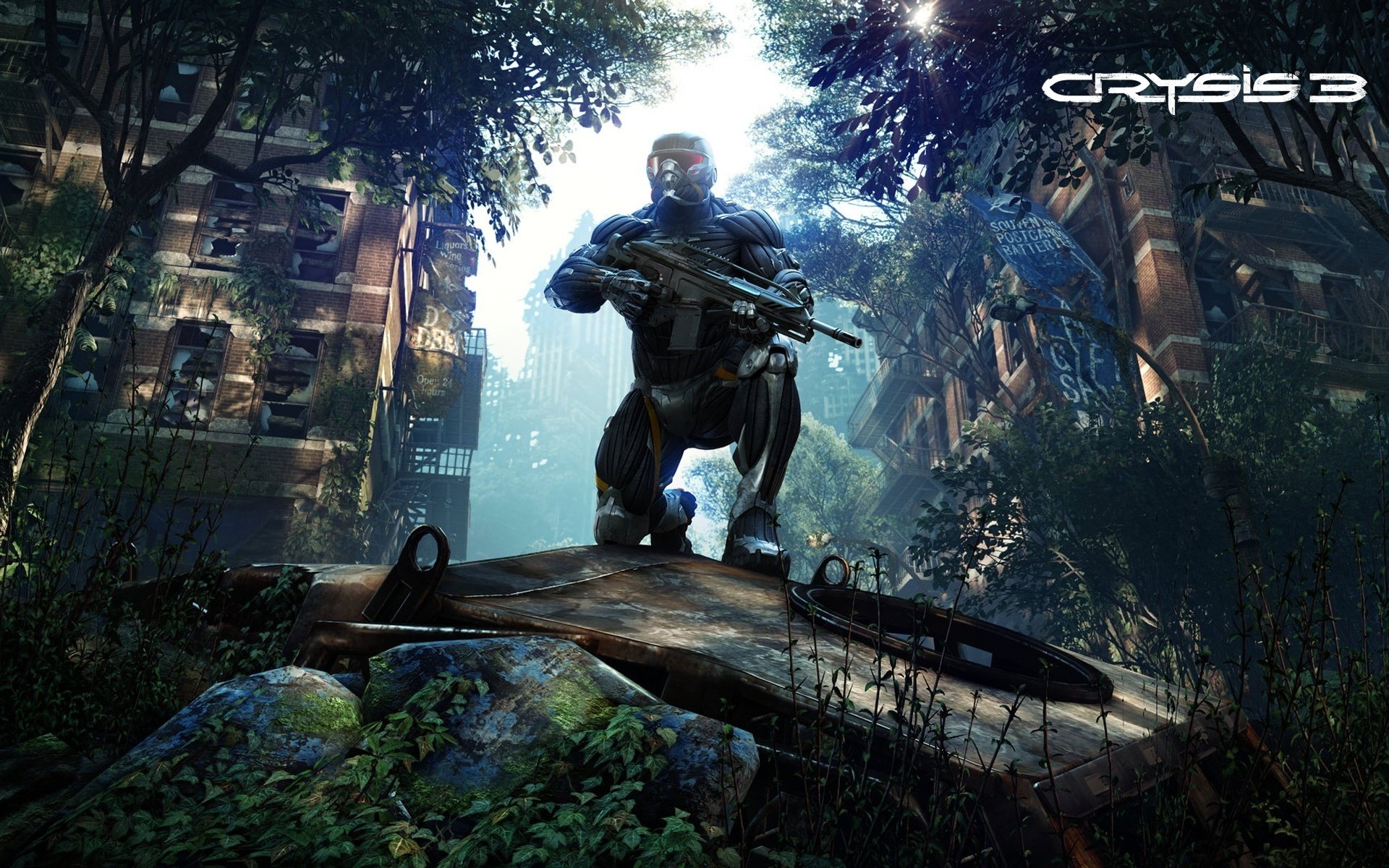 crysis 3 nanocostume new york ruine soldat arme fusil arbres feuille capture d écran rouille