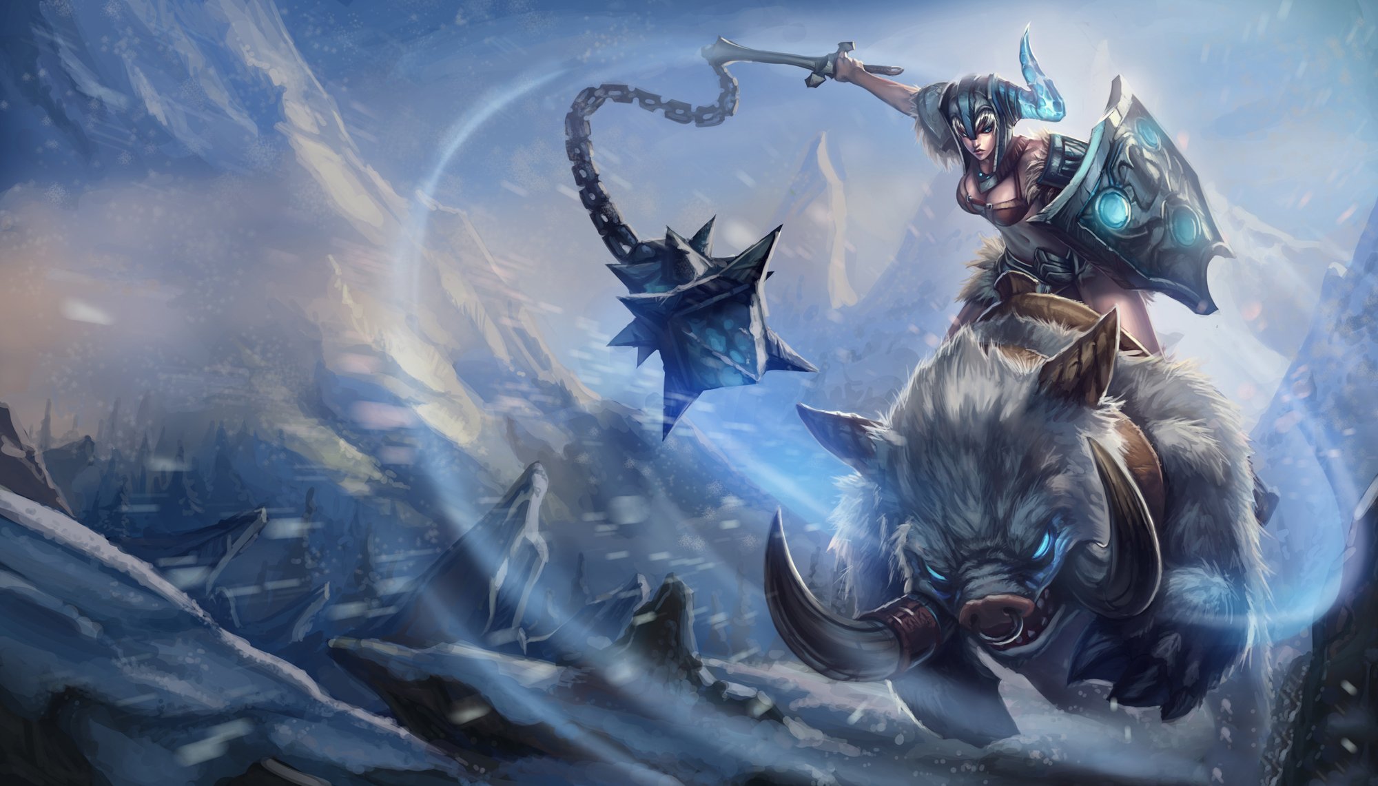 league of legends sejuani arte knockwurst ragazza cinghiale neve scudo