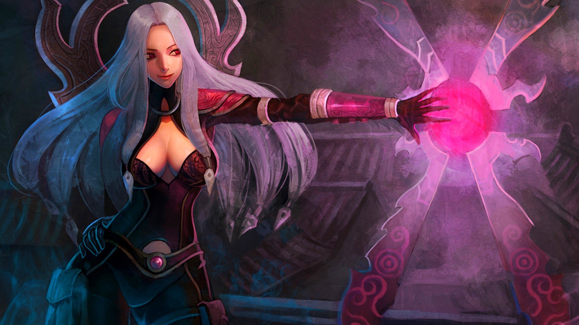 irelia league of legends girl hand magic art red eye