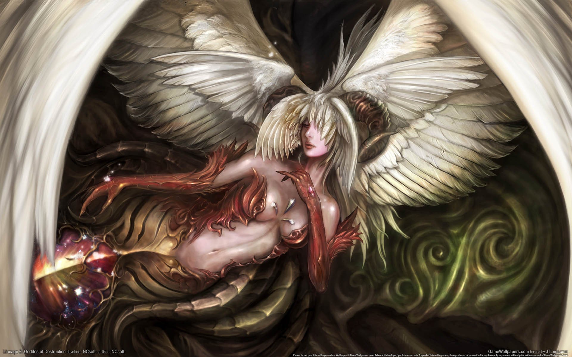 lineage 2: goddess of destruction game wallpapers fantasy wings magic girl angel or demon the goddess of destruction horn pattern