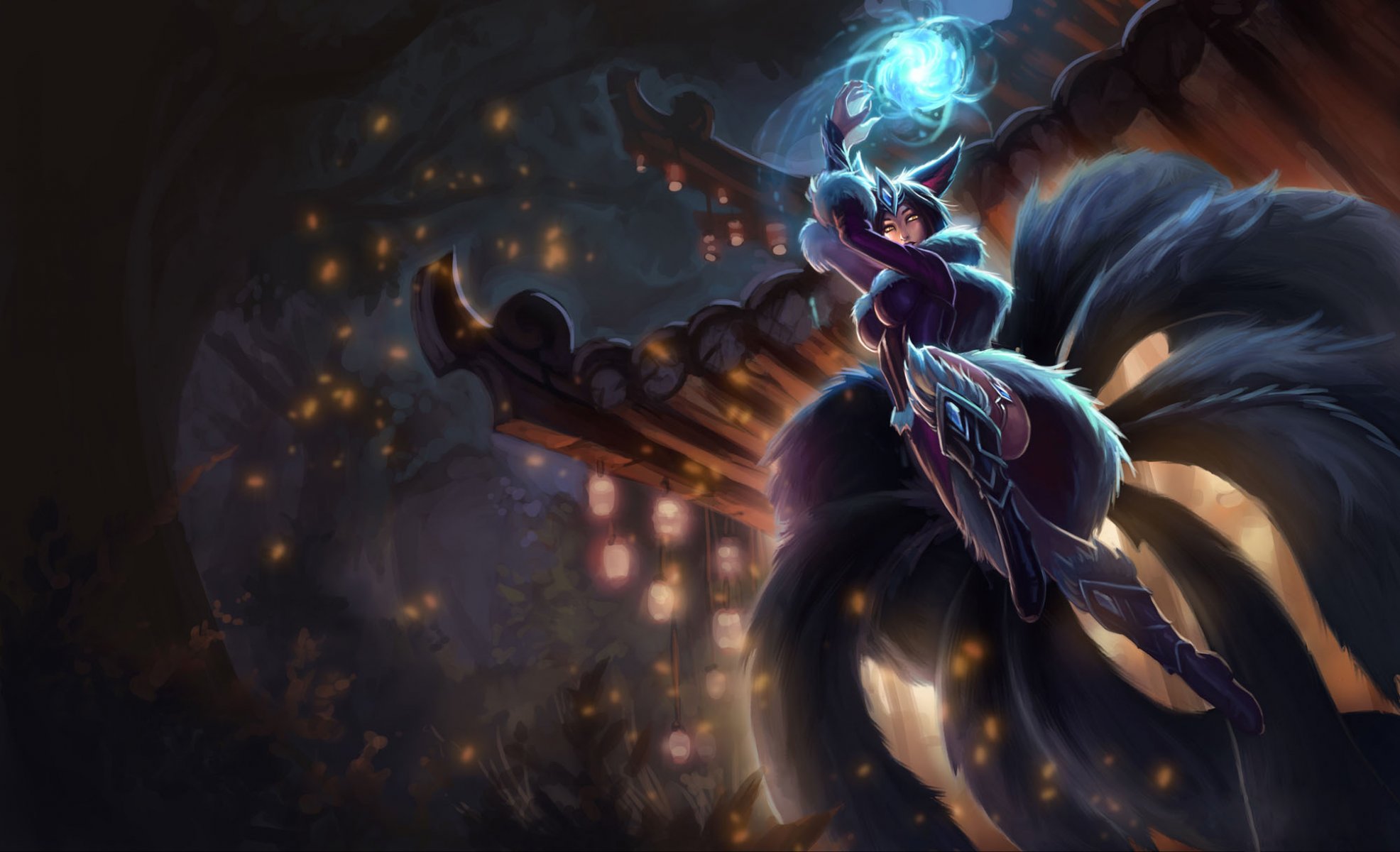 arte knockwurst league of legends mezzanotte ahri ragazza notte magia code lanterne tetto orecchie