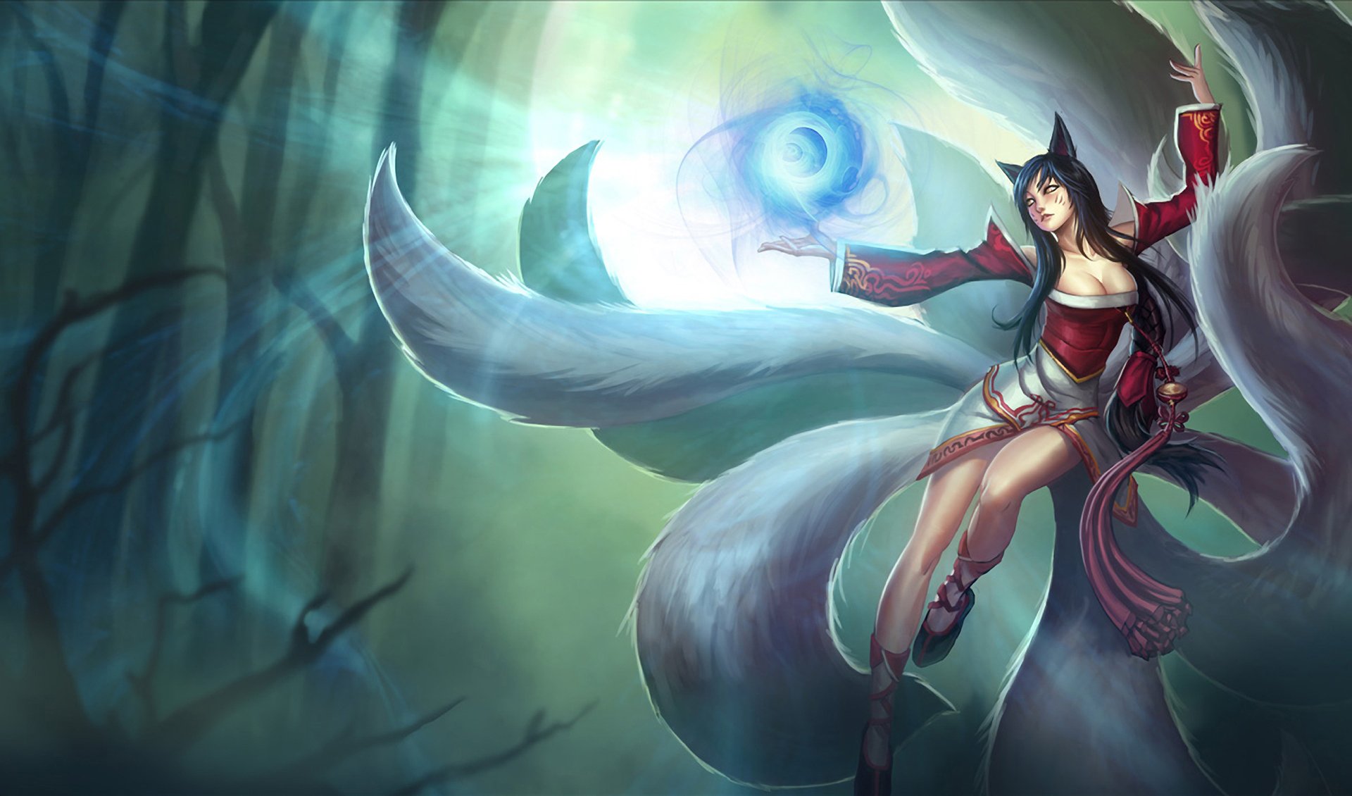 league of legends lol ahri dziewczyna ogony uszy magia las