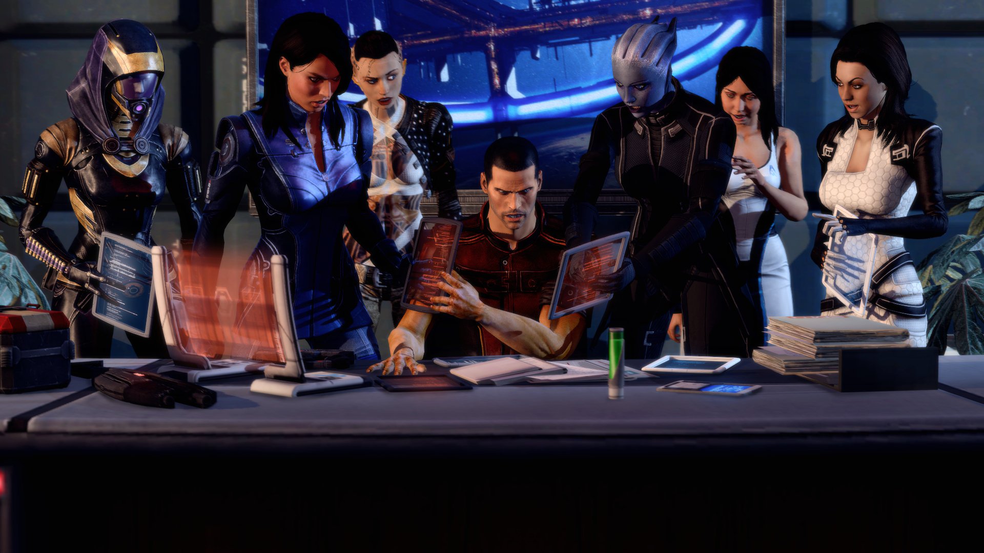 art mass effect 3 shepard shepard et compagnie travail collage table ashley liara tali jack miranda diana