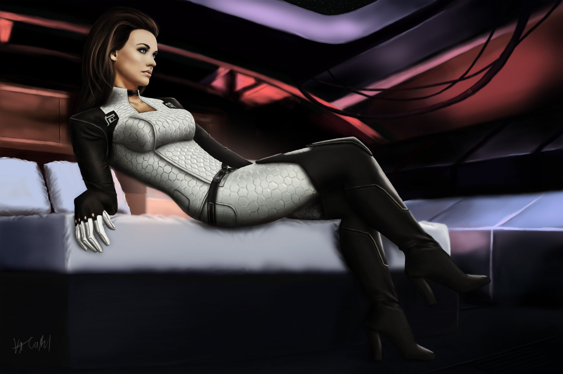 arte mass effect miranda lawson miranda cabina cama cerberus chica