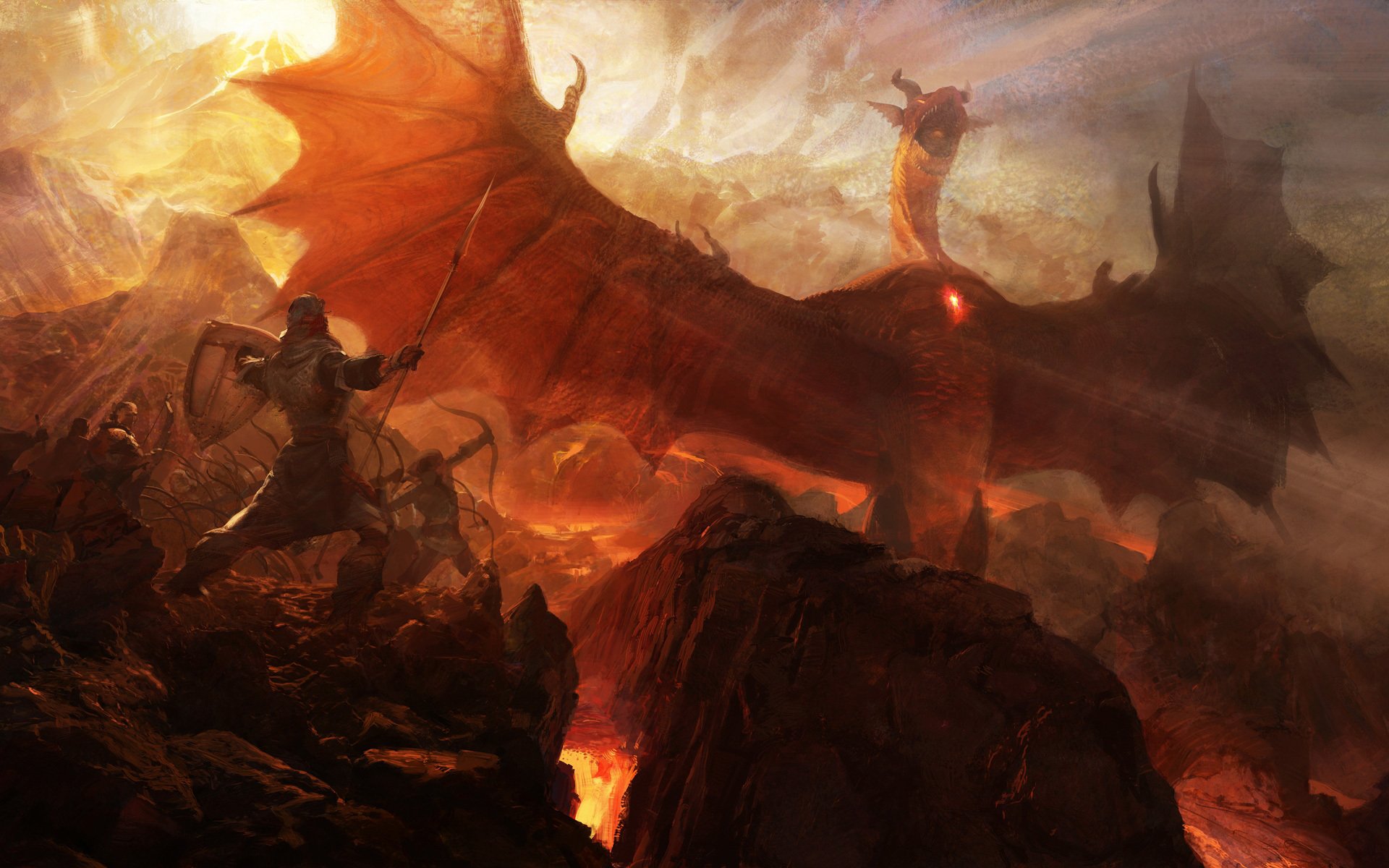 dragon s dogma art dragon rock war archer spear lava