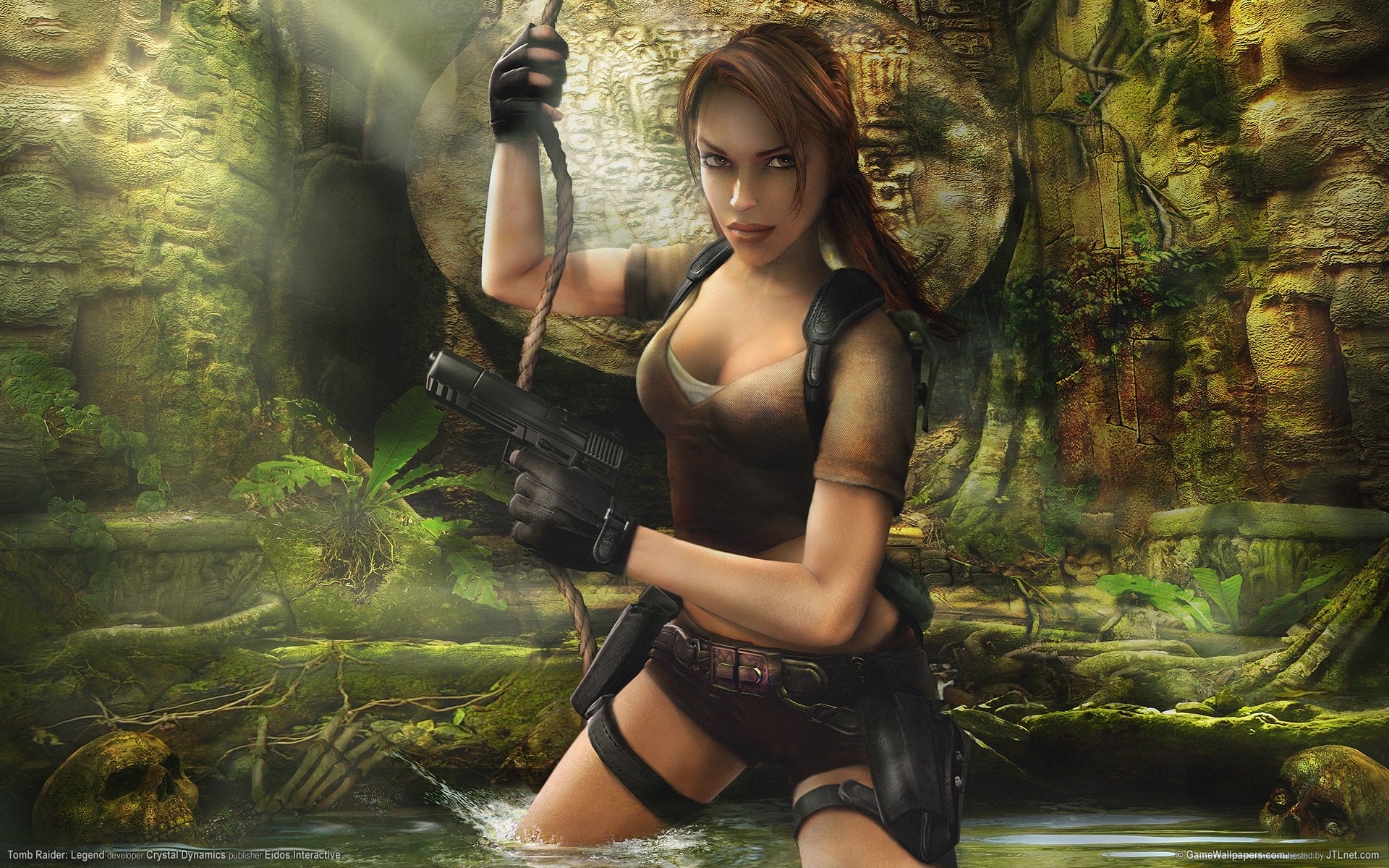 tomb raider: legend lara croft wallpaper games girl weapons ruins skulls tomb raider statues hieroglyphs cave jungle