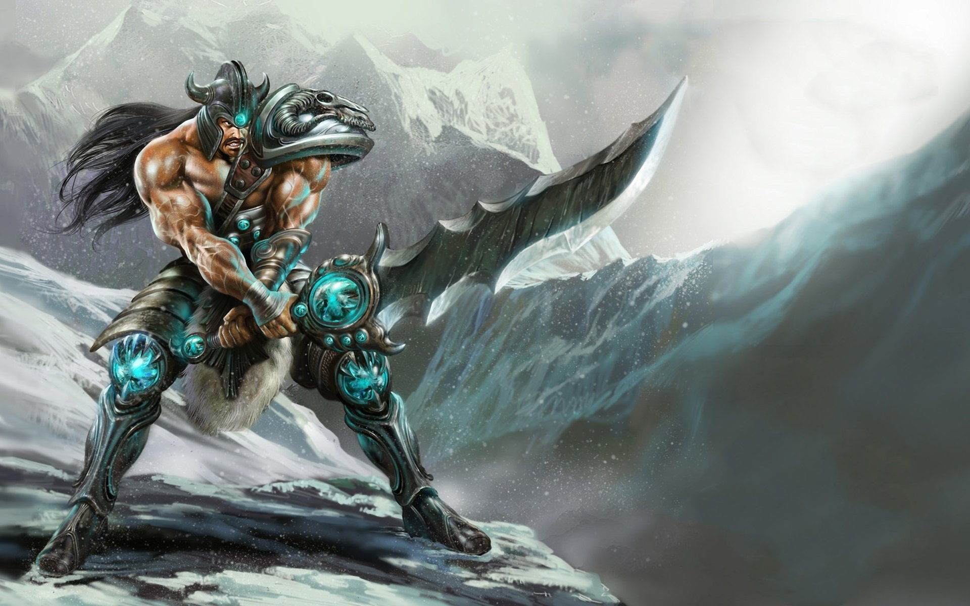 league of legends tryndamere montaña hombre espada arma guerrero nieve armadura