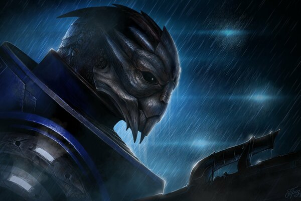 Garrus vacarian con armadura y armas