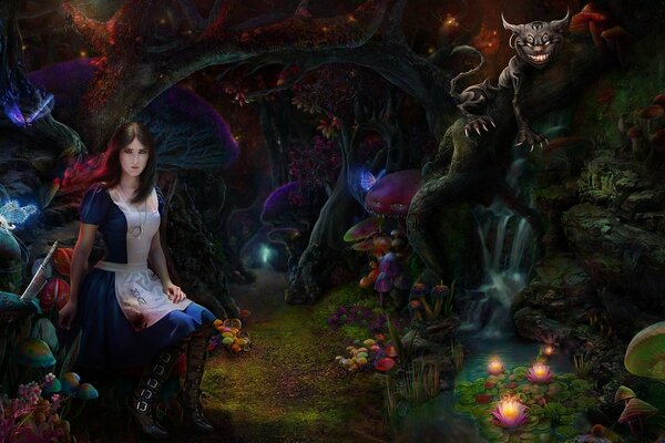 Alice au pays des merveilles et le chat fou