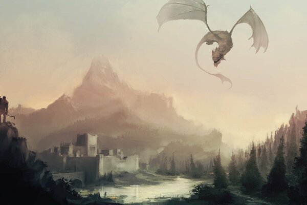 The elder scrolls v skyrim Drakor in den Wolken