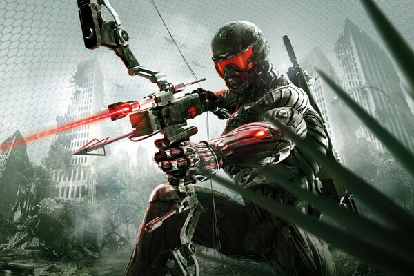 Crysis 3 shooter with a crossbow in a nanosuit