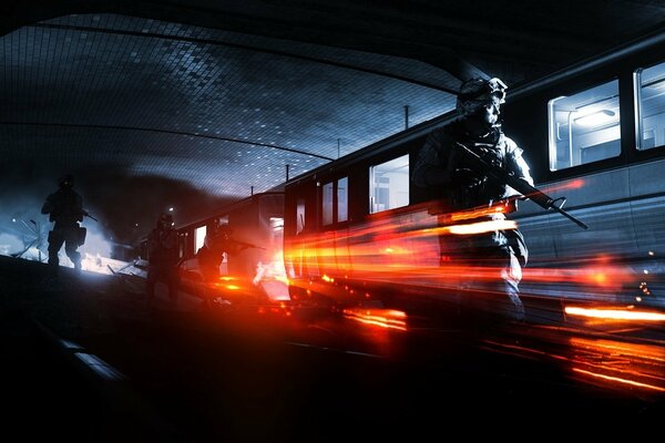 Battlefield 3 soldados caminando en el metro