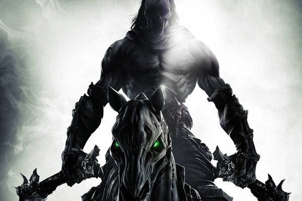 Un personaje del juego Darksiders monta un caballo