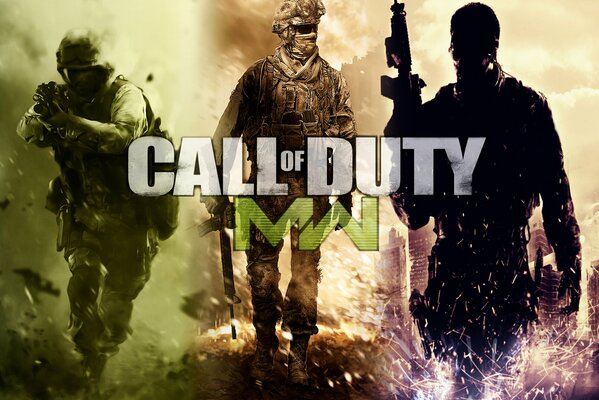 Tres soldados del juego call of duty en la guerra