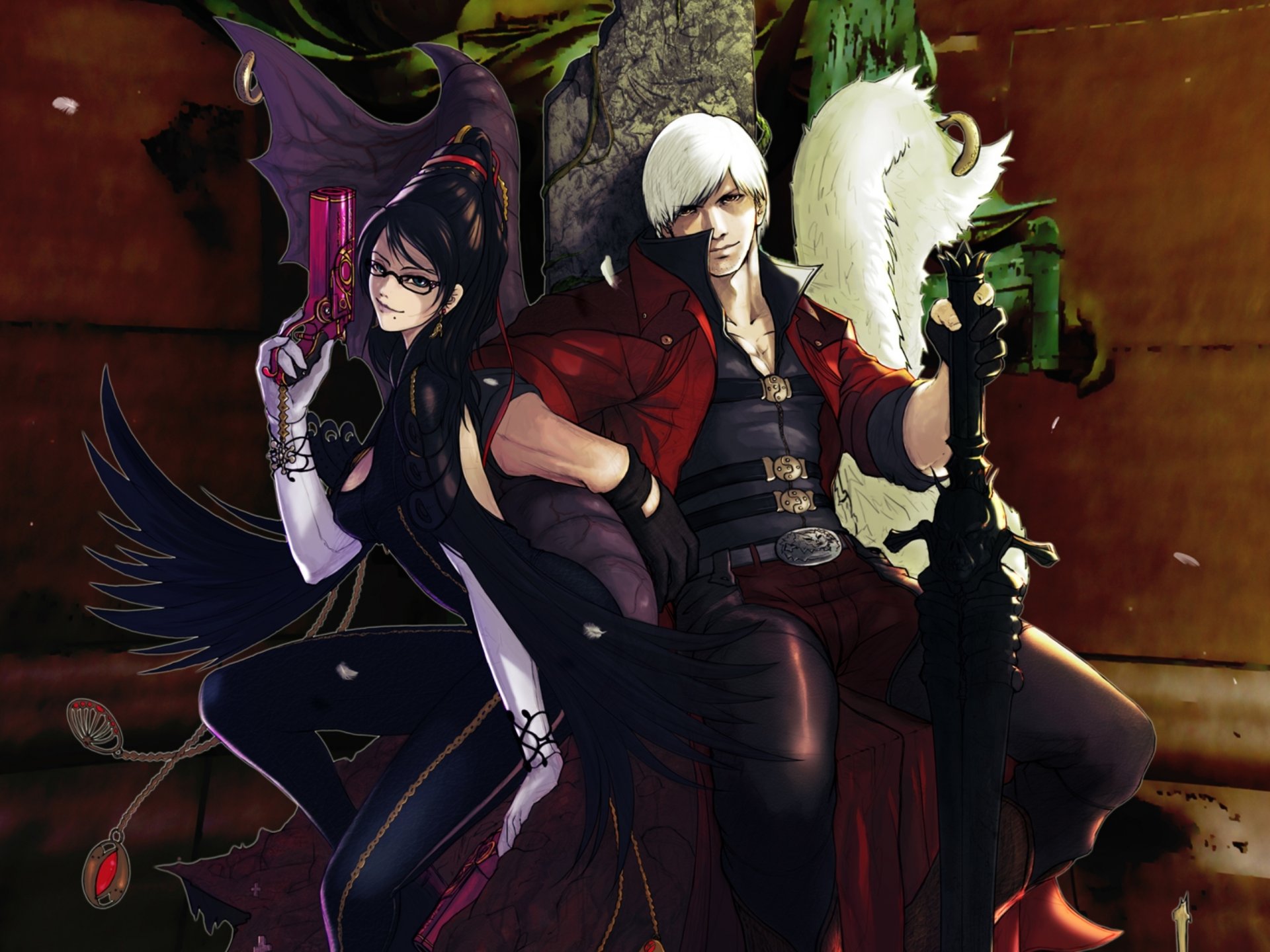 bayonetta vs dmc yukikaseni devil may cry dante slayers in company guns&swords games fanart bayonetta weapon guns sword