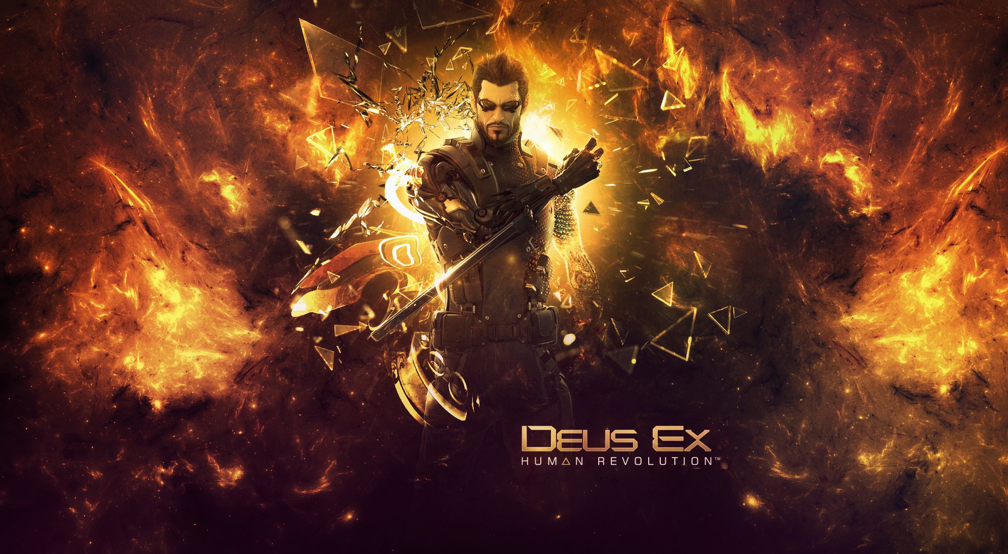 deus ex human revolution adam jensen éclats lueur rayons logo fan art