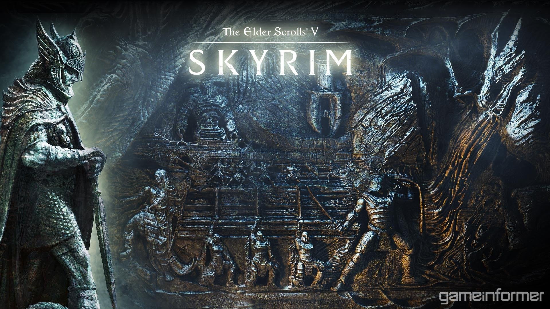 the elder scrolls skyrim skyrim bas-relief guerrier fantasy logo