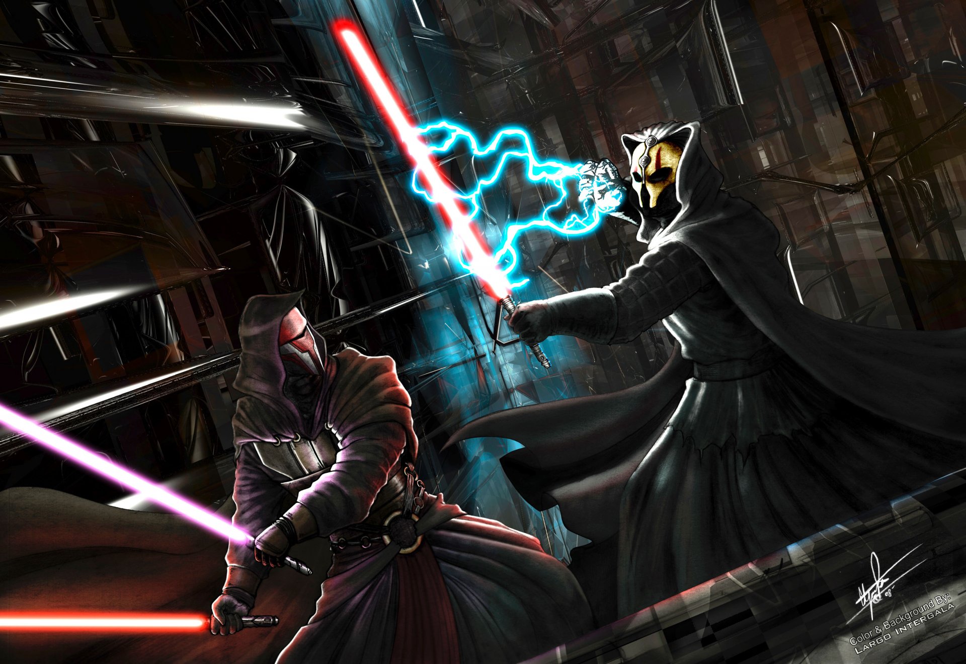 star wars chevaliers de la vieille république dark revan dark nihilus bataille des sith sabres laser masques éclairs art