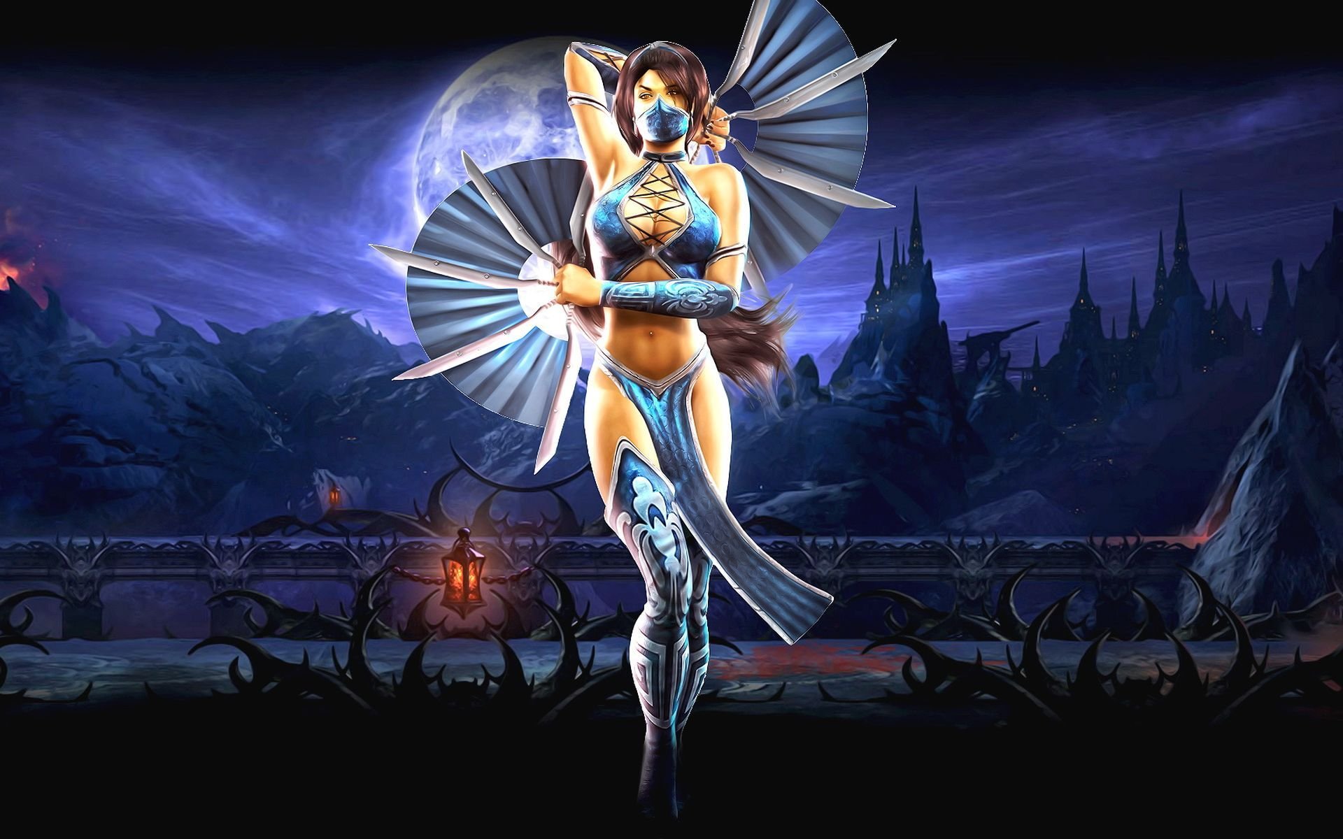 mortal kombat abanico máscara noche diadema cordones luna castillo kitana