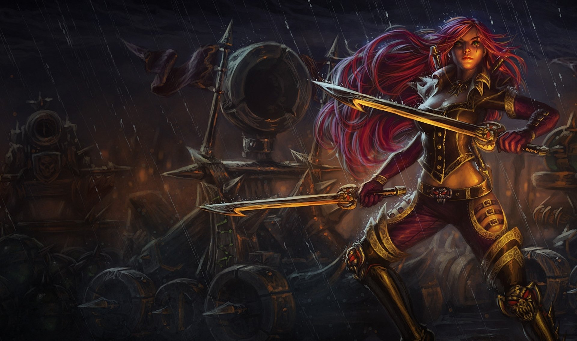 league of legends mädchen regen waffe schwert katapult