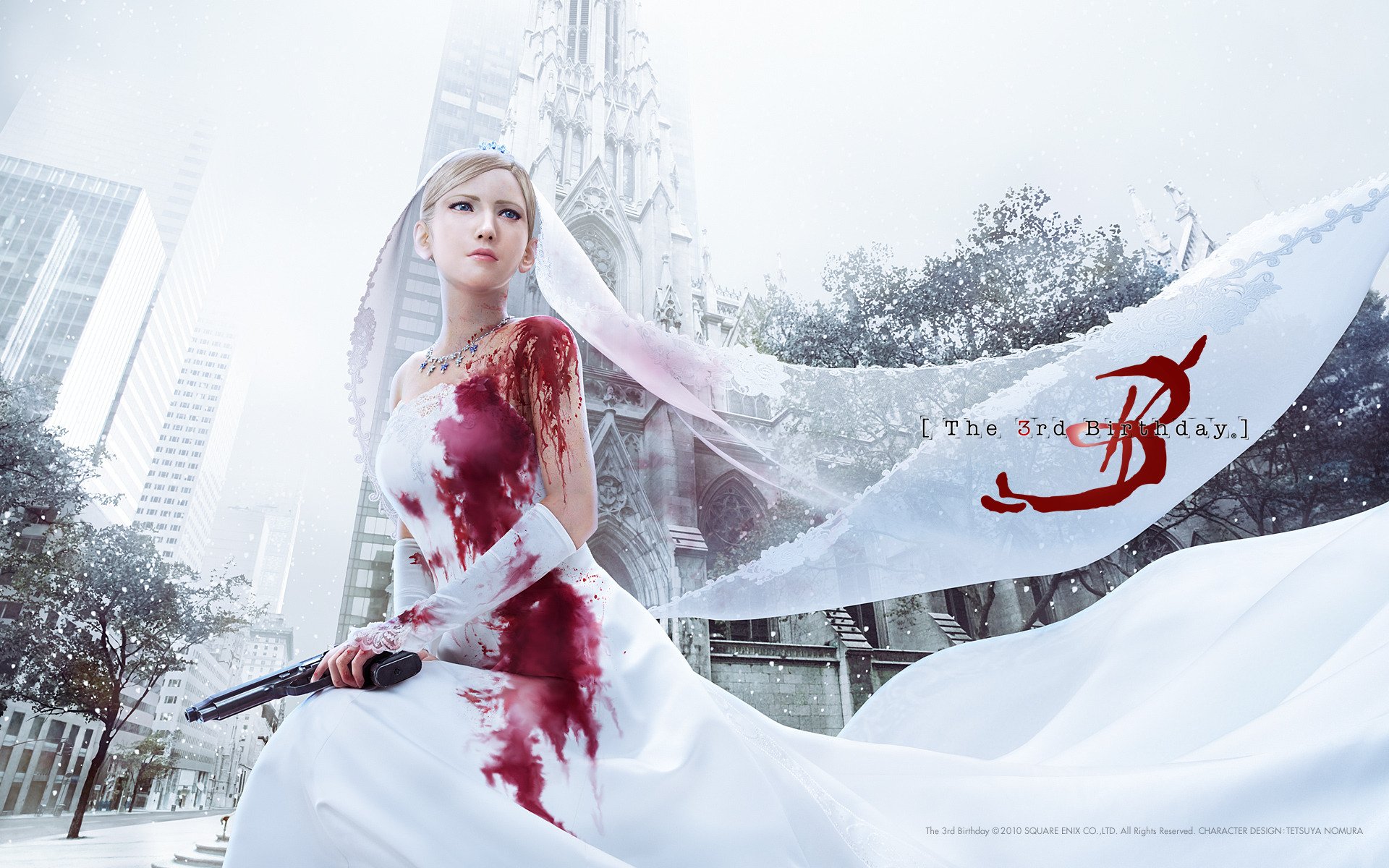 3 geburtstag parasite eve aya brea blut weiß hochzeit kleid pistole